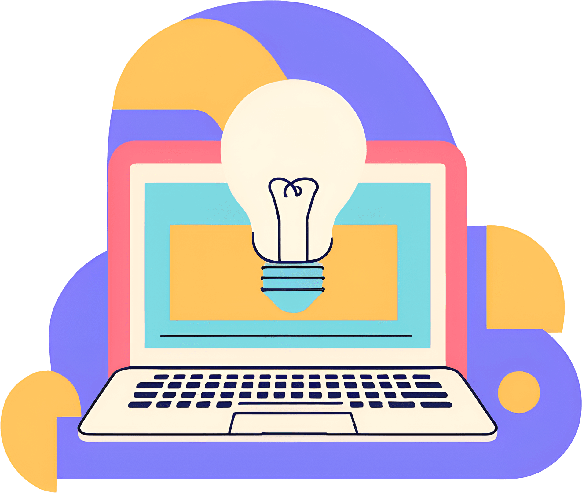 A colorful laptop with a glowing lightbulb